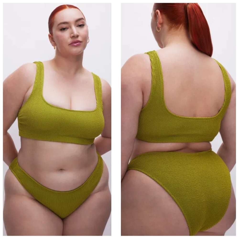 Good American Always Fits Scoop Bikini Top Sage Green | Size 7/8 (4X–5X) | NWOT
